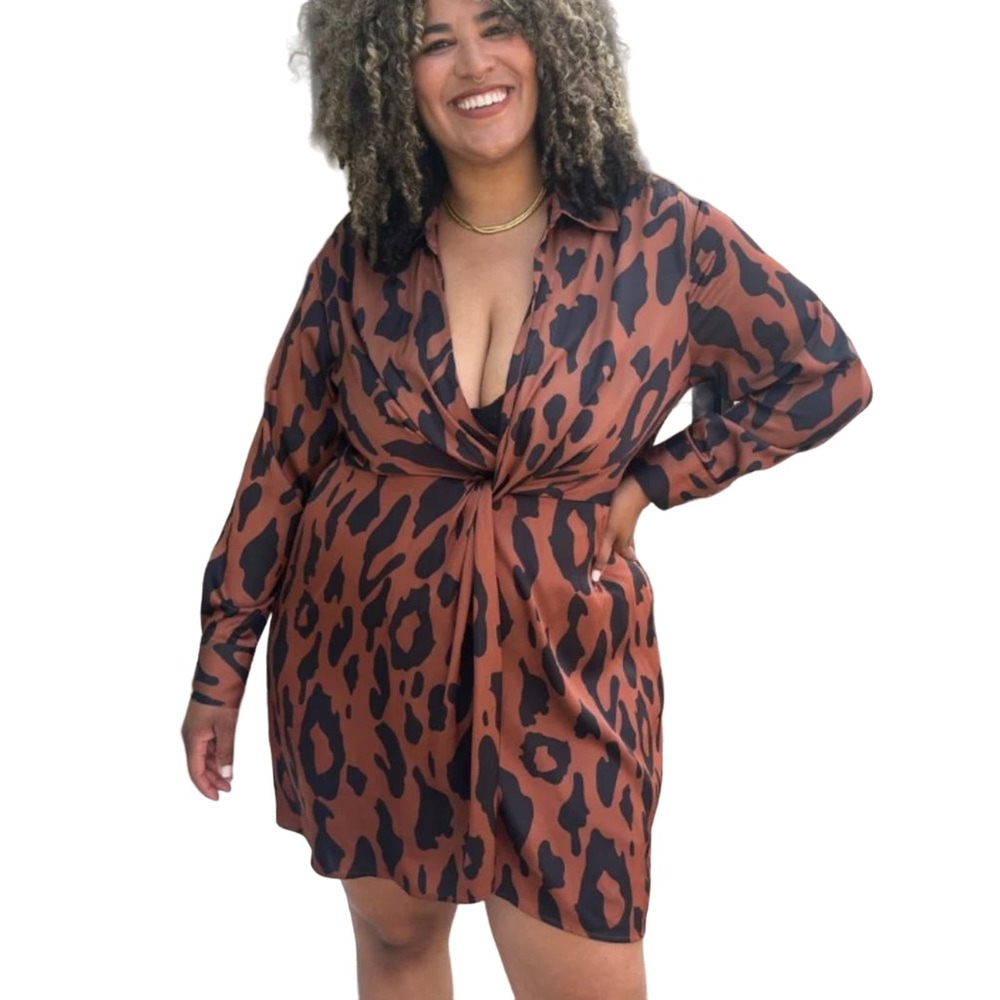 NWOT Gabi Fresh x FTF Twist Front Leopard Print Shirt Dress